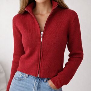 Margaret O’Leary Handknit 100% Merino Wool Zip Sweater Red S - NWOT
